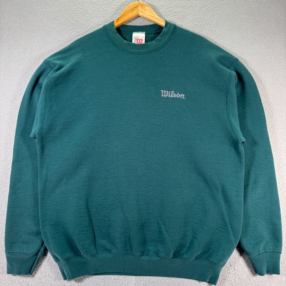 Vintage Wilson Crewneck Sweatshirt Mens XL Green Fleece Embroidered Made in USA - Picture 1 of 10